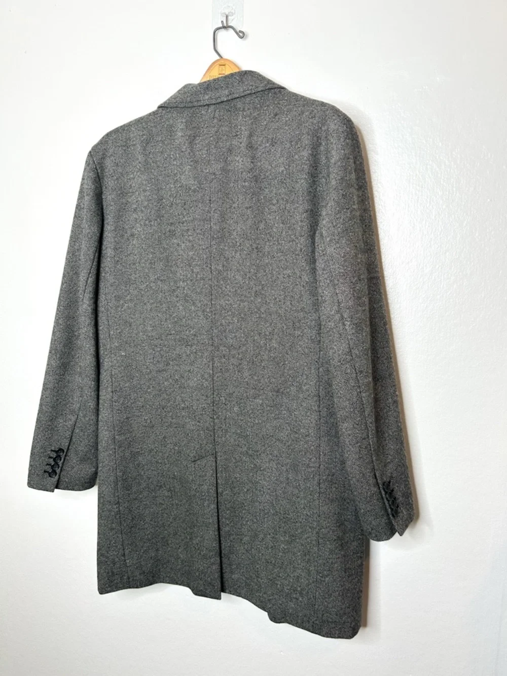 Banana Republic Mens Herringbone Wool Blend Overcoat Neutral Grey Large L